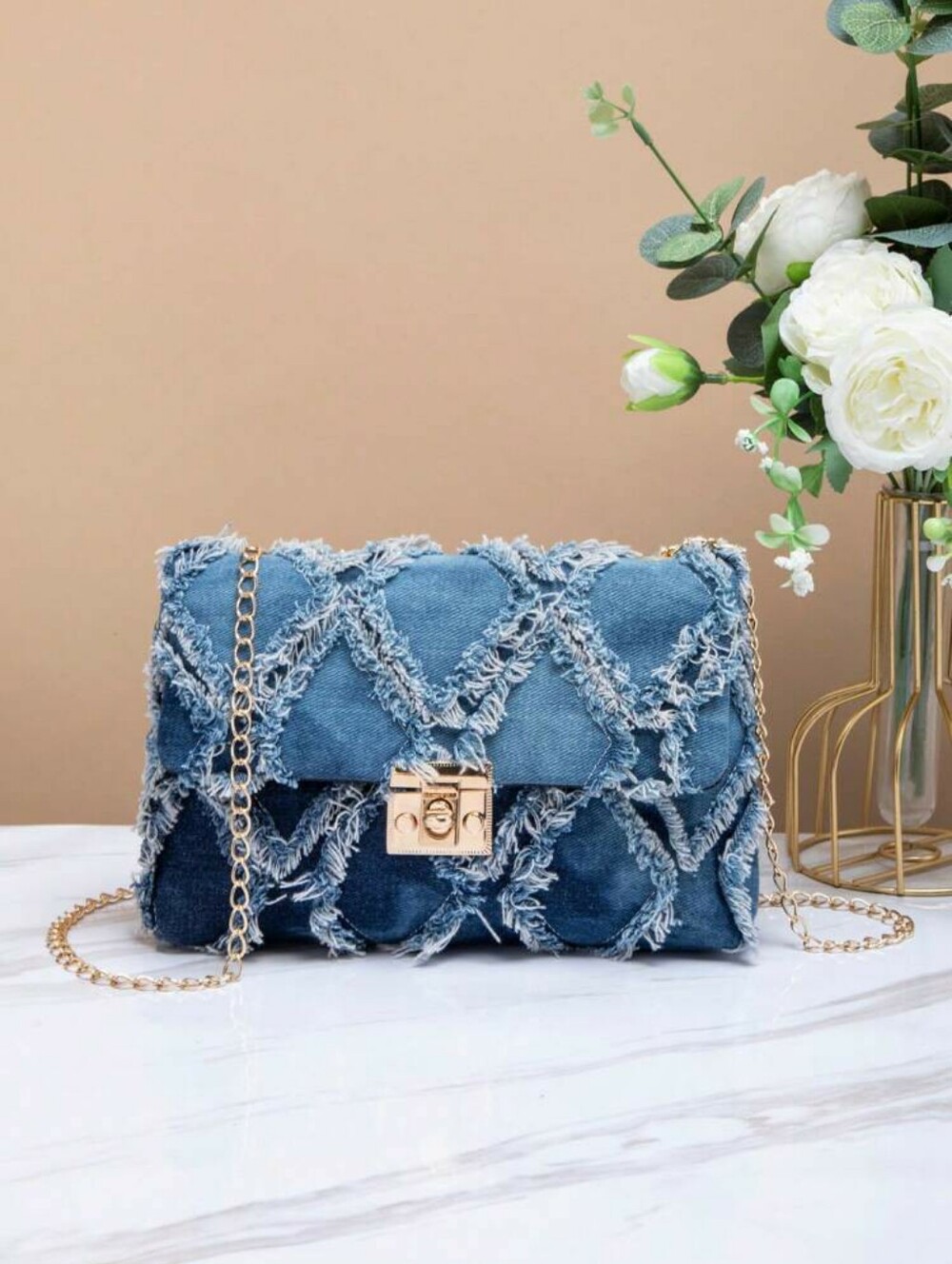 Amazing Denim Quilted Crossbody Chain Flap Bag - Y2K Style